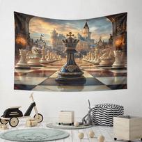 Elegant Chess Set with Castle Backdrop  Pattern Wall Hanging Tapestry Decorative Tapestry Home Decor for Bedroom and Living Room 75x90cm(29x35in) gray