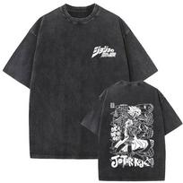 Anime JoJo's Bizarre Adventure Golden Wind Iggy Graphic Washed Vintage T-shirt Unisex Casual Oversized T Shirt Cotton T-shirts S black