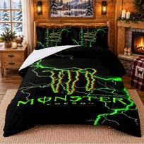 Monster Energy Pattern Bedding 3Pcs Set Bed Sheet And Pillowcases For Indoor Bedroom 135cmx200cm brown