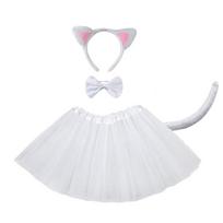 Vaikų vakarėlio rekvizitai Mergaitės Juoda Katės Ausų Lankelis Sijonas Tutu Uodega Pirštinės Rinkinys Helovino Karnavalo Gimtadienio Dovana Cosplay Kostiumas for kids white