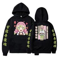 Rudens Hoodies Anime Kanroji Mitsuri Ilgomis Rankovėmis Y2k Drabužiai Spausdinta Palaidinė Moteriška Laisva Anime Hoodie M black