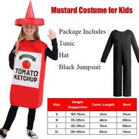 Unisex vaikų garstyčių ir ketchupo kostiumų rinkinys - 2025 m. maisto Cosplay apranga mergaitėms ir berniukams Puikiai tinka Helovino persirengimo renginiams M black