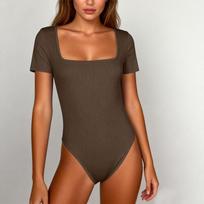 Women's Summer Short-Sleeve Athletic Compression Bodysuit M kava