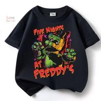 Vasaros FNAF vaikiški unisex laisvalaikio marškinėliai trumpomis rankovėmis su spaudiniu „Five Nights at Freddy“ Dovana vaikams nuo 4 iki 14 metų Gatvės stilius 160 black
