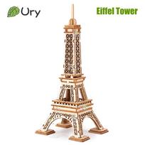 Ury 3D Wooden Puzzle Paris Eiffel Tower with Light Famous European Classics Building World Architecture Model DIY Toy Decoration brown