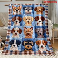 1pc 2D Digital Print Dog Breed Patchwork Outdoor Portable Blanket - Lightweight Home Goods Bedding Throw, Suitable for Travel Camping Living Room Offi 75X95CM brown