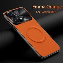 For Xiaomi POCO F6 Pro Case For MagSafe Magnetic Matte Fine Grained Leather Shell Metal Lens Frame Cover Shockproof Bumper Poco F6 Pro oranžinė