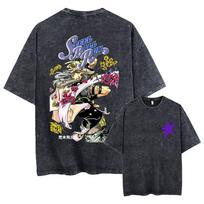 Anime Jojo Bizarre Adventure Steel Ball Run Vintage Washed T-shirt Gyro Zeppeli Print T Shirt Men Women Retro Oversized T-shirts L įvairiaspalvis