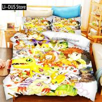 Anime Digimon Adventure Bedding Set Boys Girls Twin Queen Size Duvet Cover Pillowcase Bed Boys Adult Fashion Home Textileextile EU Single 135*200cm/53x79in 3pcs yellow