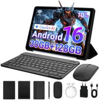 Android 16 Tablet, 10.1 Inch, 30GB+128GB, Keyboard Mouse Stylus Set, WiFi 6 tablet+keyboard