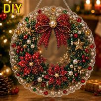 Pearl Diamond Painting Suncatcher Kit Diy Craft Acrylic Round Board with Lace Edge Pearl Beads Craft Christmas Diamond Painting 25x25cm brown