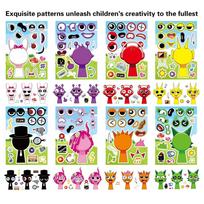 8/16Sheets Incredibox Sprunki Puzzle Stickers Children Make A Face Ryder Anime Assemble Jigsaw Kid Diy Game Party Decoration blue