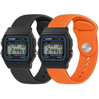 Casio 18 mm sportinis silikoninis laikrodžio dirželis - F-84/F-91W/F-94/F-105 serija - Juodas + Oranžinis orange