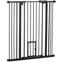Extra Tall Pet Gate Indoor Dog Safety Gate With Cat Flap Auto Close 74 101 Cm Wide Black
