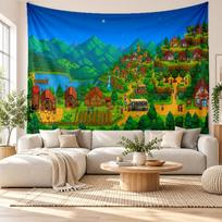 Stardew Valley Wall Tapestry Home Decor Hanging Cloth Art Background Tapestry for Bedroom 100cmx150cm blue