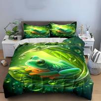 Frog Nature Decor Set  Soft Skin-Friendly Bedding Set Includes 1 Duvet Cover And 2 Pillowcase Gift US Twin 172*218cm/68x86in 3pcs