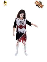 Children's Halloween carnival party cosplay zombie costume, girl horror cheerleader costume dress 10-12Y black