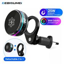 25W Wireless Car Charger with Cooling Dual-Head Magnetic Rotatable Phone Holder with RGB Ambient Lighting juoda
