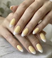 TheBlingNails | Premium Handmade Luxury Press-On Nails, Butter Cream Base with White French Tips (Almond Shape) | Elegant Stick -On Nails Kit for Wo beige