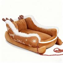 Christmas Limited Sleigh Pet Nest Winter Warm Kennel Dog Cat Universal Christmas Plush Cat Nest S 50*38*26CM
