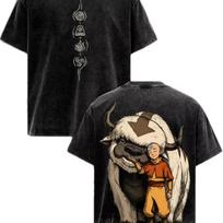 Aang Appa Paskutinis Oro Valdytojas Avataras Mielas Anime Grafinis Drabužis Vyrams Moterims T-shirt Trumpomis Rankovėmis Vintage Skalbtas Medvilninis Laisvalaikio Vasaros T-shirt L įvairiaspalvis