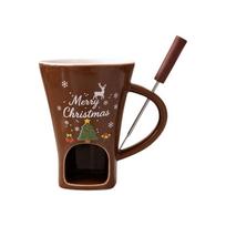 Keraminis šokolado fondiu puodelis Atsparus karščiui Keraminis žvakės šildytuvas Kalėdų šventė Coffee ChristmasTree brown