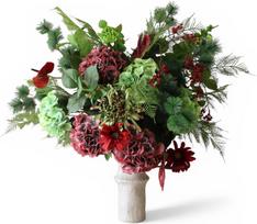 Botane Dirbtinių gėlių puokštė Crimson Evergreen