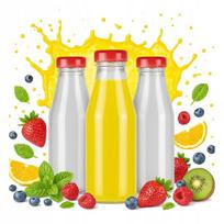 10x Stiklinės sulčių buteliukai Juice 200ml su dangteliais