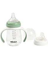 Beaba mokomasis buteliukas-gertuvė 2in1, 210 ml, sage green