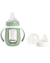 Beaba mokomasis stiklinis buteliukas-gertuvė 2in1, 210 ml, sage green, silikoniniame dėkle
