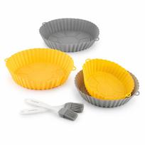 4 silikoninių krepšelių rinkinys su rankenomis oro gruzdintuvei ir 2 virtuviniai teptukai InnovaGoods
