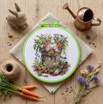 Siuvinėjimo kryželiu rinkinys „Išdaigos sode“ su lankeliu 15 x 15 cm
