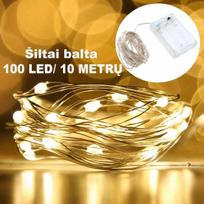 AA LED girlianda, 100 LED, 10 m, šiltai balta