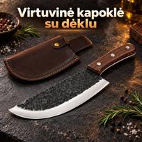 Kokybiškas lenktas virtuvinis peilis su odiniu dėklu
