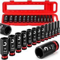 „Delphi Tools“ smūginių galvučių rinkinys 1/2 col., ilgos gilios galvutės ratų veržliasukiui, 10–32 mm, CR-V, 13 vnt.