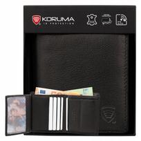 Koruma SM-900GBL maža vyriška odinė piniginė su RFID apsauga kortelėms ir monetoms, juoda