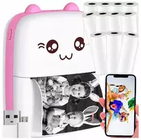 Pink Rožinė Mini spausdintuvas Mini spausdintuvas Mini spausdintuvas Cat Rožinė ir 11 ritinėlių spausdinimo popieriaus