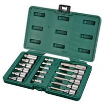 ⬡ 1/4" + 1/2" galvučių su antgaliais rinkinys (HEX) 18 vnt. (S09053, SATA)