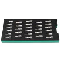 ⬡ Dėklas. 3/8'' galvučių su antgaliais rinkinys 28 vnt. (pl./PH/PZ/HEX/torx) (ST09006G, SATA)