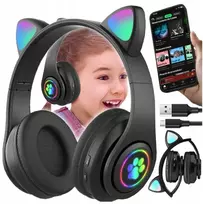Belaidės ausinės katės ausys juodos spalvos su bluetooth, spalva: rožinė