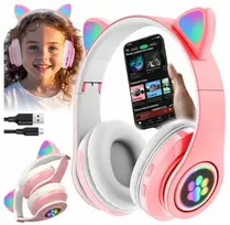 Vaikiškos ausinės katytės ausytės su bluetooth rožinės