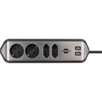 Brennenstuhl Ilgintuvas 1153590410, 2m, 4 Lizdai, 2x USB, 230V, IP20, Sidabrinis/Juodas