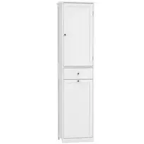 Aukšta vonios spintelė su atverčiamu skalbinių skyriumi, siaura, 180 cm, balta