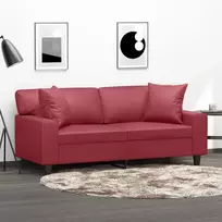 Dvivietė sofa su pagalvėlėmis, vyno, 140cm, dirbtinė oda