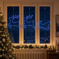 Elnių ir rogių kalėdinė dekoracija LOVIISA 180 LED Mėlyna
