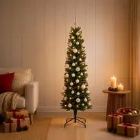Dirbtinė siaura kalėdinė eglutė su žaisliuku 120 cm 150 LED