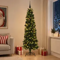 Dirbtinė siaura kalėdinė eglutė su žaisliuku 210 cm 300 LED