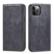 Magnetinis Fancy dėklas telefonui iPhone 12 Pro Max su kišene, kortelių laikiklis, juodas