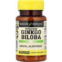 Mason Natural, Viso ginkmedžio (Ginkgo Biloba) žolė, 60 kapsulių (125 mg vienoje kapsulėje)