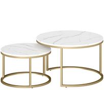 Rinkinys iš 2 apvalių kavos stalų 78,5x78,5x46,5 cm ir 59x59x36,5 cm auksinės/baltos spalvos